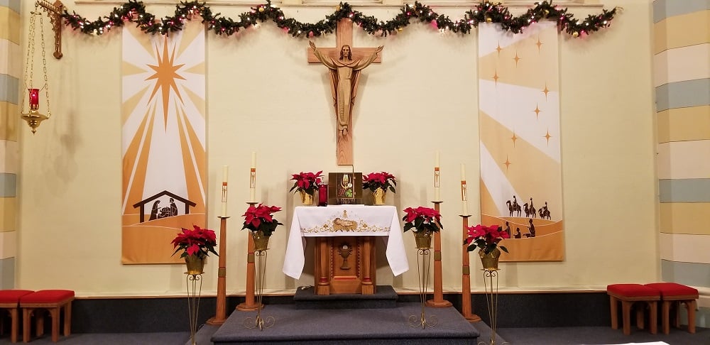 Church Altar Flowers Candles Crucifix